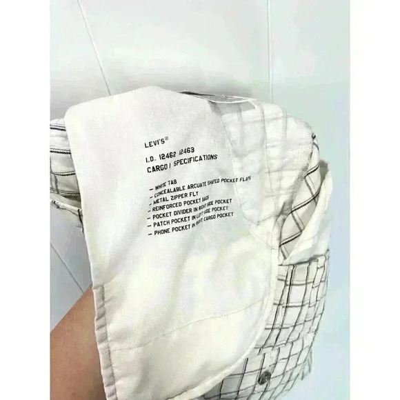Levis Cargo Shorts Men’s 30 White Black Plaid Relaxed Fit White Tab Cotton NEW - Picture 6 of 12
